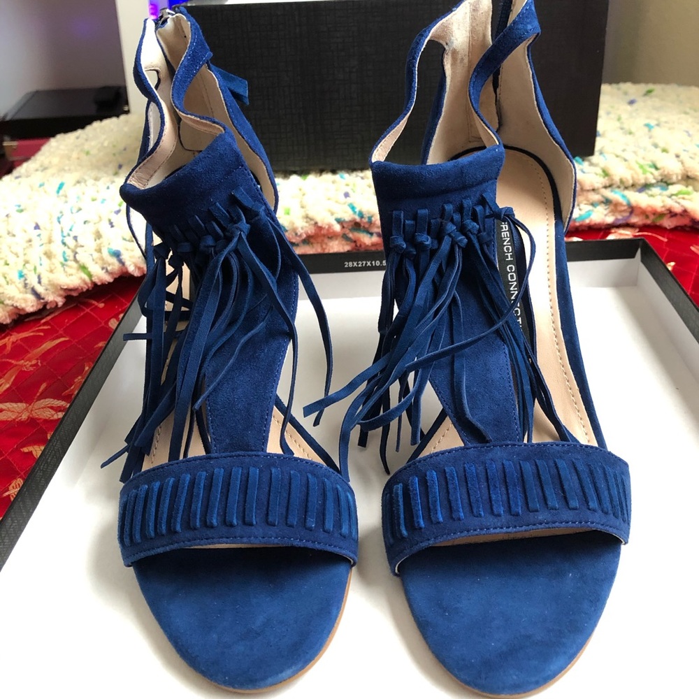 French Connection Lilyana fringe heel Ocean Blue